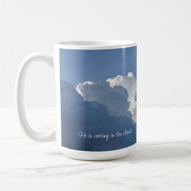He is Coming in the Clouds Christian Quote Kaffemugg (Vänster)