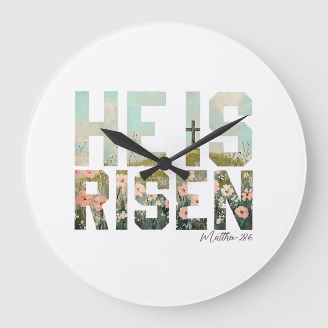 He is Risen Boho Easter Christian Jesus Stor Klocka (Framsida)