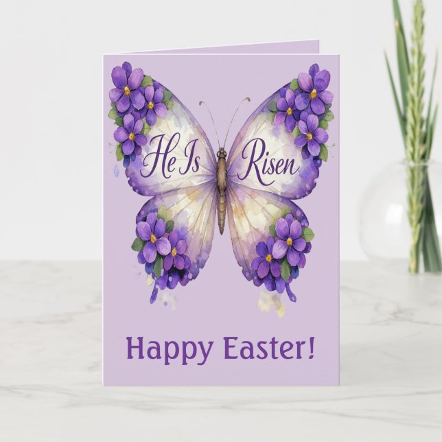 He Is Risen Butterfly Easter Card Kort (Framsida)