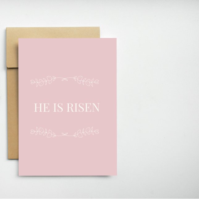 He Is Risen Christian Easter Card – Soft Pink Helgkort (Skapare uppladdad)