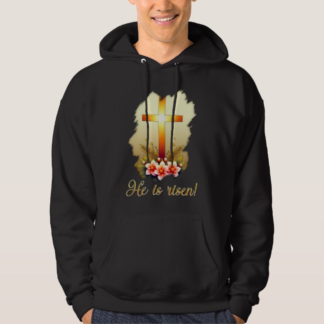 He Is Risen – Christian Easter Cross Art moletom Hoodie (Framsida)
