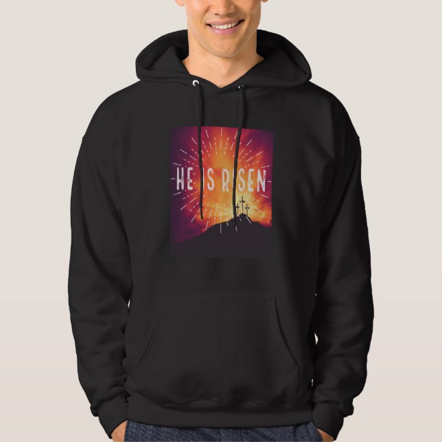 He Is Risen Cross Jesus Religious Easter Day Chris Hoodie (Framsida)