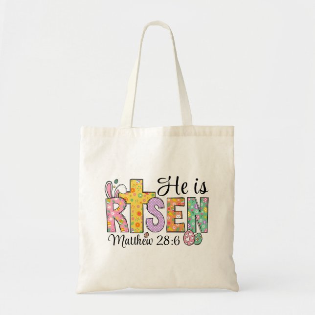 He Is Risen Easter Christian Tote Bag Tygkasse (Framsidan)