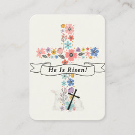 He Is Risen Easter Prayer Card Floral Cross Lamb Placeringskort
