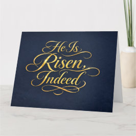 He Is Risen – Elegant Gold Script Easter Kort