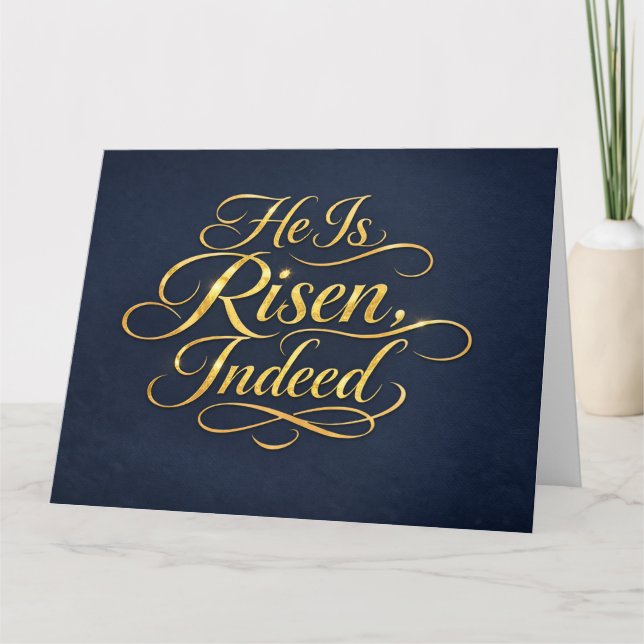 He Is Risen – Elegant Gold Script Easter Kort (Framsida)