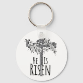 He Is Risen Floral Cross Keychain Nyckelring