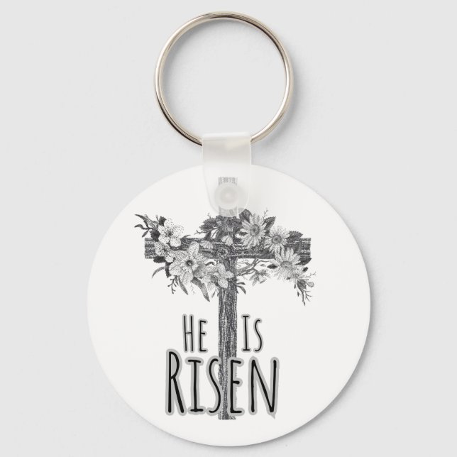 He Is Risen Floral Cross Keychain Nyckelring (Framsida)