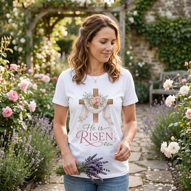 He Is Risen Floral Cross T Shirt (Skapare uppladdad)