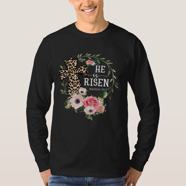 He Is Risen Happy Easter Day Jesus Leopard Christi T Shirt (Framsida)