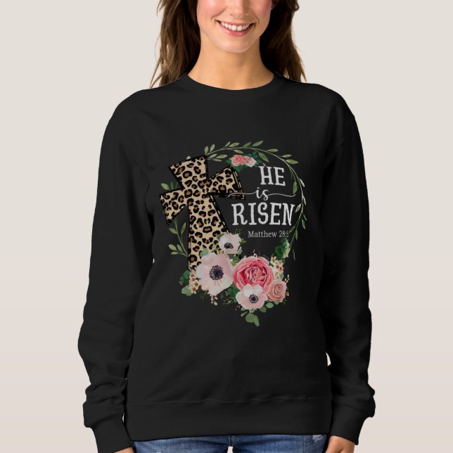 He Is Risen Happy Easter Day Jesus Leopard Christi T Shirt (Framsida)