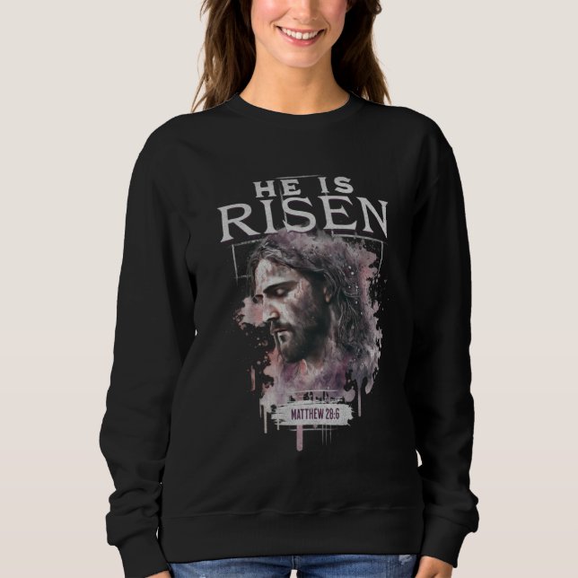 He Is Risen Jesus Christian Bible Verse Quote East T Shirt (Framsida)