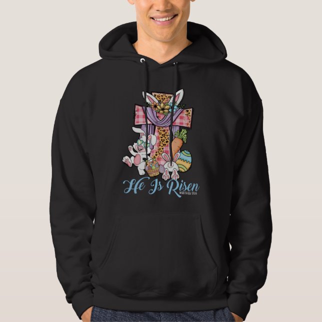 He is Risen Kids Leopard Cross Bunny Happy Easter  Hoodie (Framsida)