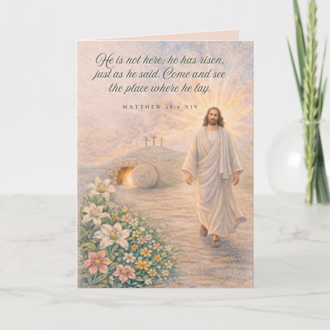 He Is Risen – Matthew 28:6 Bible Verse - Easter Kort (Framsida)