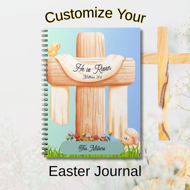 He Is Risen Matthew 28:6 Christian Cross  Anteckningsbok (He is Risen Easter Journal)