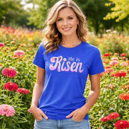 He Is Risen Pastel Floral Christian Easter T Shirt