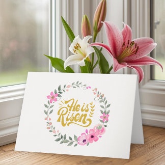 He Is Risen Personalized Christian Elegant Floral  Kort