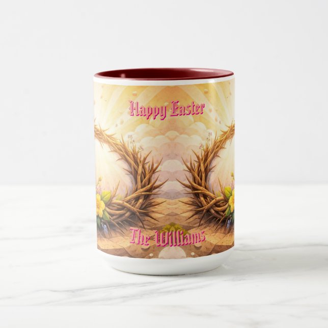 He Is Risen Religious Floral Crown Personalized Mugg (Center)