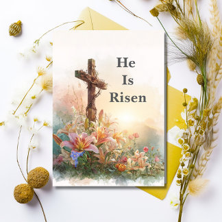 He Is Risen Watercolor Easter Card Inbjudningar