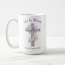 He Is Risen Watercolor Floral Cross Easter 2026 Kaffemugg