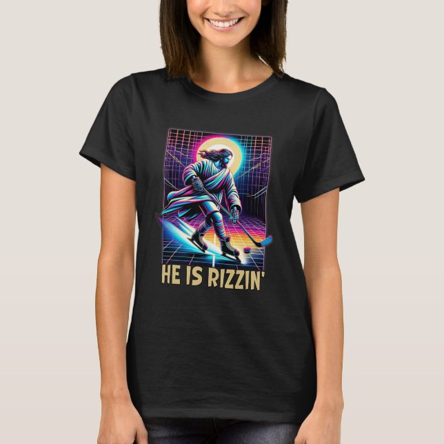 He Is Rizzin Christian Ice Hockey Lover Jesus Meme T Shirt (Framsida)