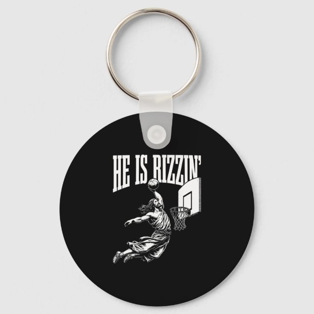 He Is Rizzin Funny Jesus Sketll Meme Easter Christ Nyckelring (Framsida)