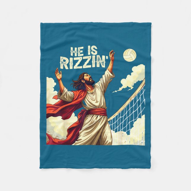 He Is Rizzin Jesus Meme Quote Shirt Funny Volleyba Fleecefilt (Framsidan)