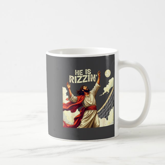 He Is Rizzin Jesus Meme Quote Shirt Funny Volleyba Kaffemugg (Höger)
