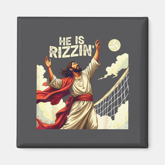 He Is Rizzin Jesus Meme Quote Shirt Funny Volleyba Magnet (Framsidan)