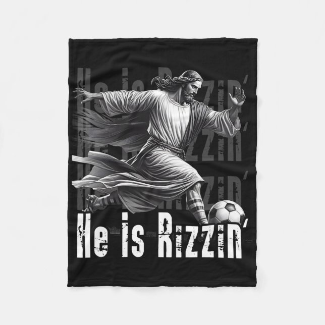He Is Rizzin Jesus Playing Soccer Funny Sport Chri Fleecefilt (Framsidan)