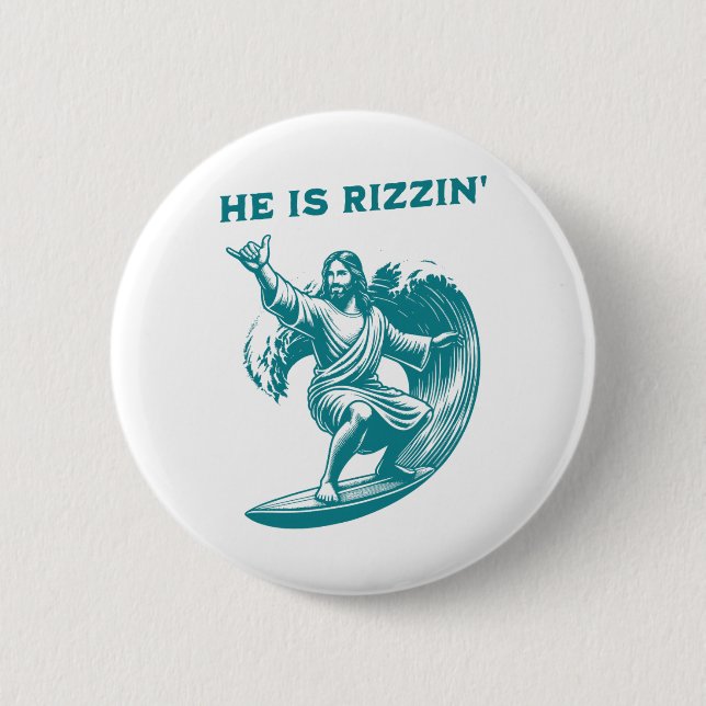 He Is Rizzin Jesus Surfing Funny Retro Easter Vint Knapp (Framsida)