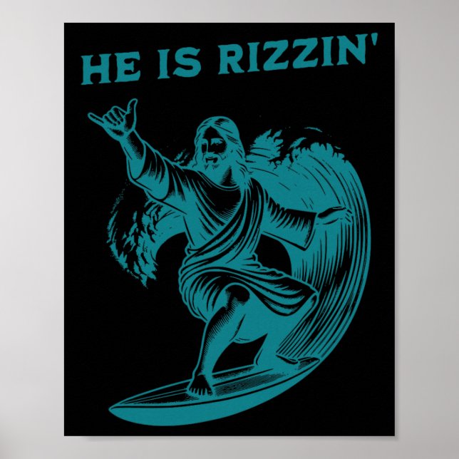 He Is Rizzin Jesus Surfing Funny Retro Easter Vint Poster (Framsidan)