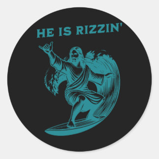 He Is Rizzin Jesus Surfing Funny Retro Easter Vint Runt Klistermärke