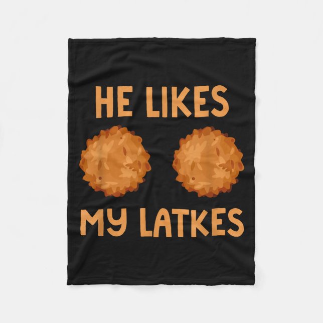 He Likes My Latkes Hanukkah Couple Matching Jewish Fleecefilt (Framsidan)