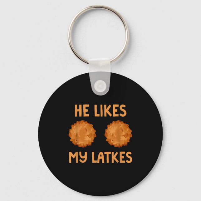 He Likes My Latkes Hanukkah Couple Matching Jewish Nyckelring (Framsida)