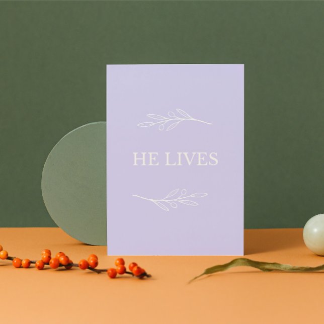 He Lives Christian Easter Card – Lavender Faith Helgkort (Celebrate His Resurrection — A Card That Brings Hope)