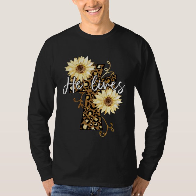 He Lives Happy Easter Day Jesus Cross Religious Ch T Shirt (Framsida)