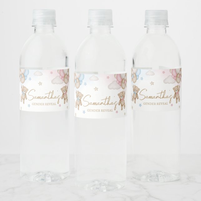 He or She Bear Gender Reveal Vattenflaskor Etikett (Flaskor)