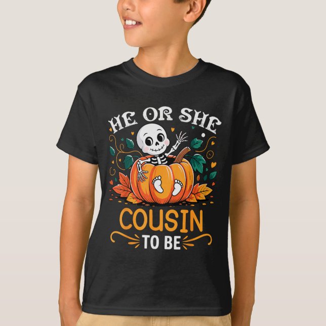 He Or She Cousin To Be Halloween Skeleton Baby Rev T Shirt (Framsida)