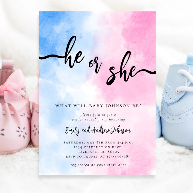 He or She Gender Reveal  Inbjudningar (Skapare uppladdad)