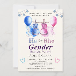 He or She Gender Reveal Invitation Inbjudningar