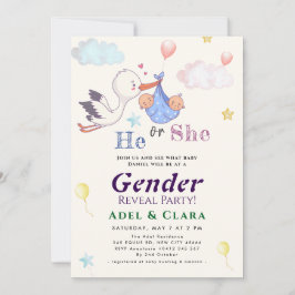 He or She Gender Reveal Invitation Inbjudningar