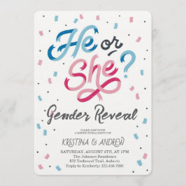 He or She Gender Reveal Party Inbjudningar
