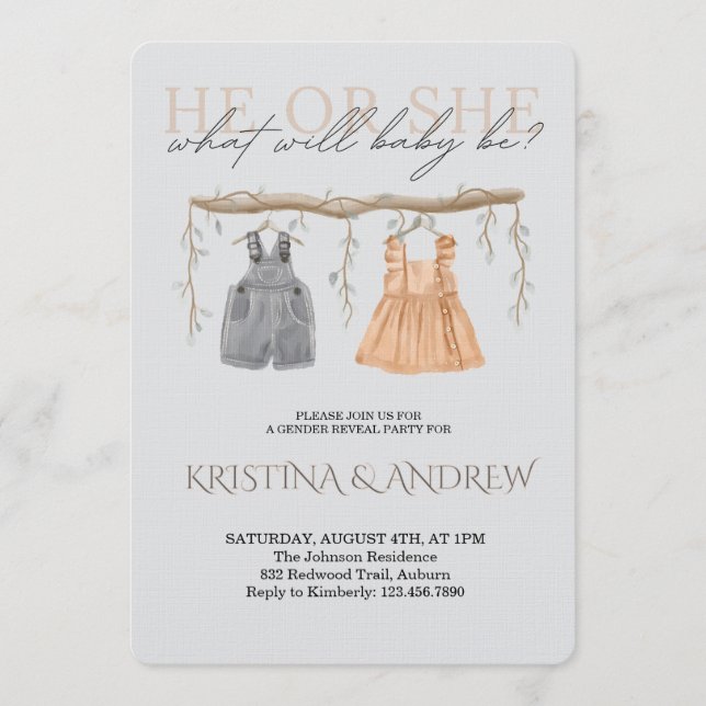 He or She Gender Reveal Party Inbjudningar (Framsida)