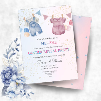 He or She Gender Reveal Party Invitation Inbjudningar