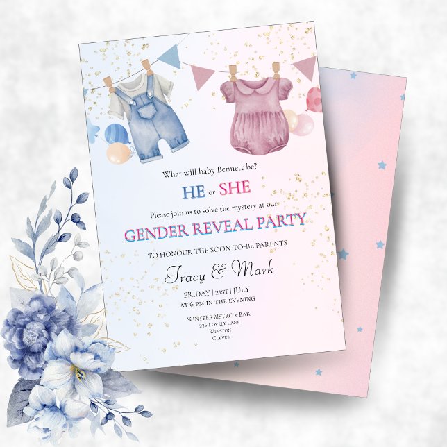 He or She Gender Reveal Party Invitation Inbjudningar (Skapare uppladdad)