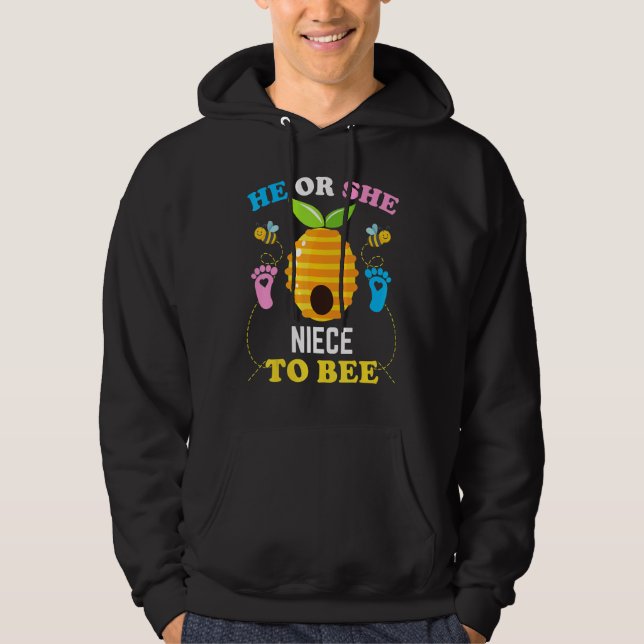 He Or She Niece To Bee Gender Reveal Baby Announce Hoodie (Framsida)