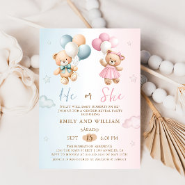 He or She Teddy Bear Gender Reveal Invitation Inbjudningar