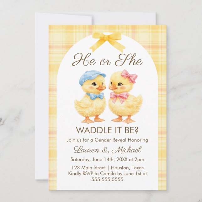 He or She WADDLE IT BE? Gender Reveal Invitation Inbjudningar (Framsida)