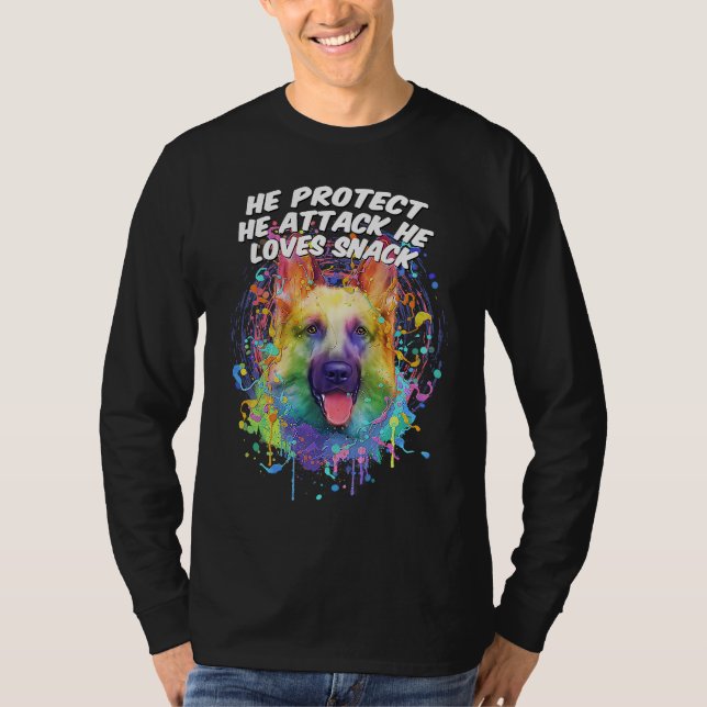 He Protect He Attack He Loves Snack German Shepher T Shirt (Framsida)